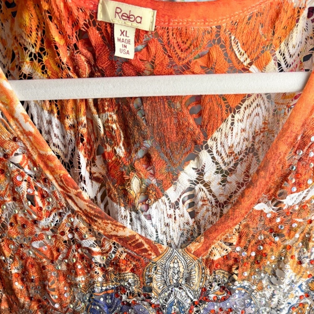 Y2K Roberto Cavalli Boho Style Orange Blue Cut Out Rhinestone Dress Whimsy XL - Picture 3 of 5